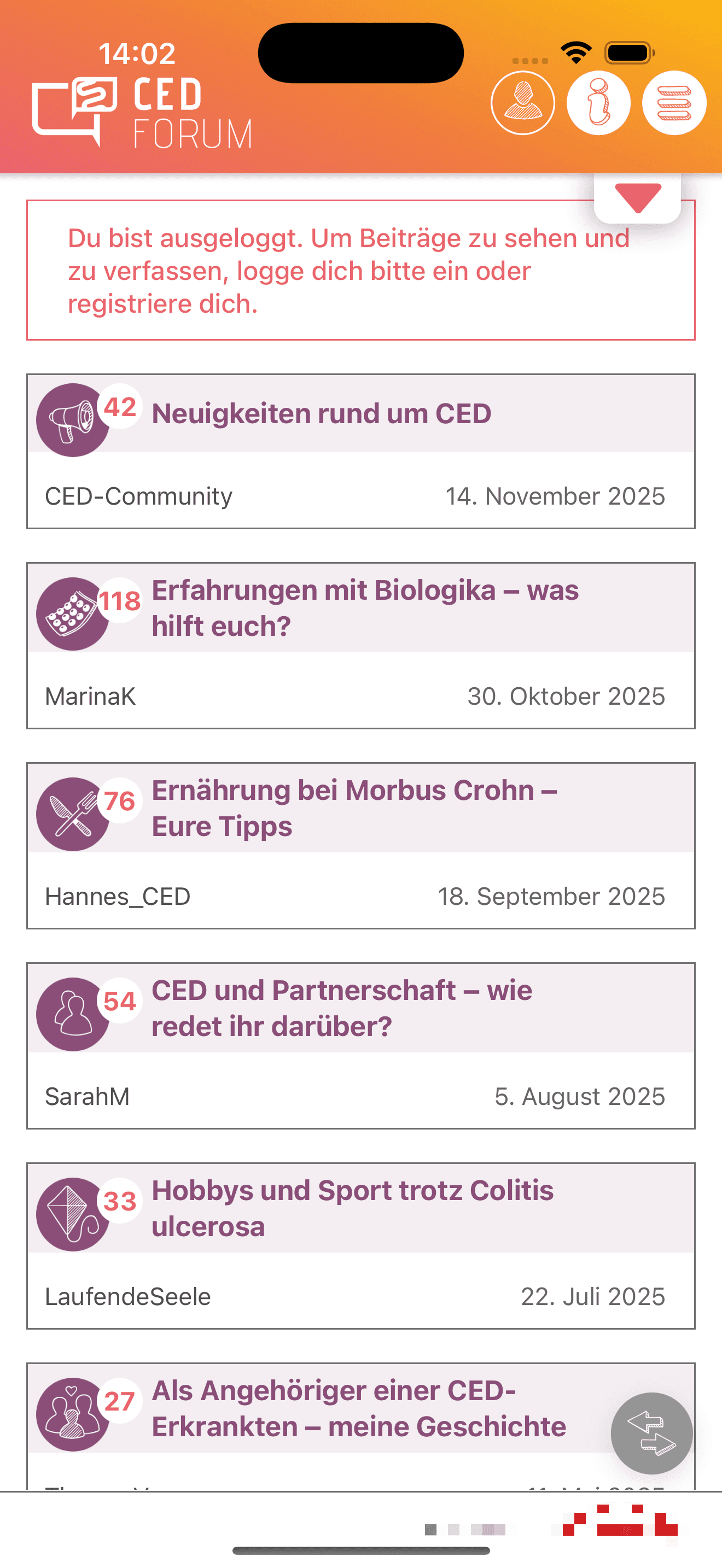 Anonymisierte iOS-Home-Ansicht mit Community-Forum-Beiträgen