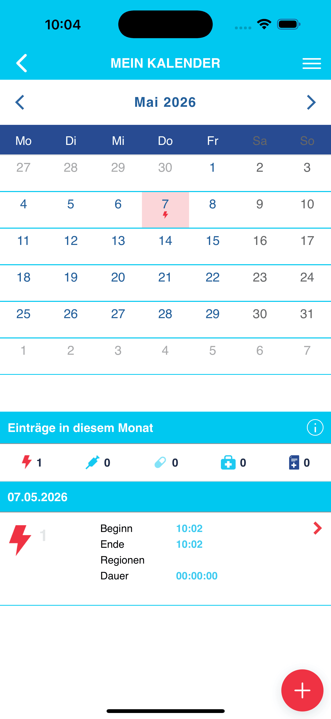 Anonymisierte iOS-Kalenderansicht für HAE-Tagebucheinträge