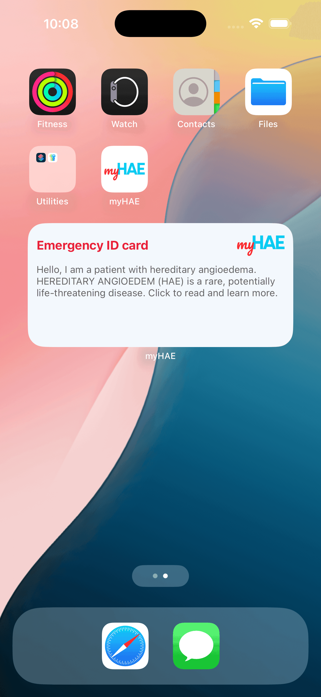 Anonymisiertes natives iOS-Notfallausweis-Widget einer HAE-Patiententagebuch-App