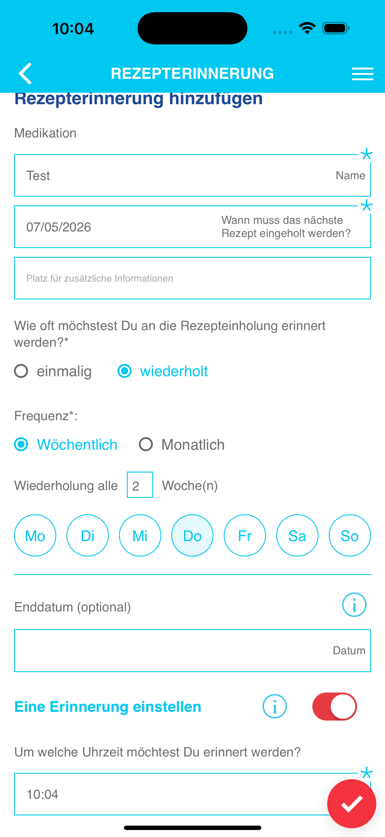 Anonymisierte iOS-Rezepterinnerung mit Benachrichtigungs- und Intervallauswahl