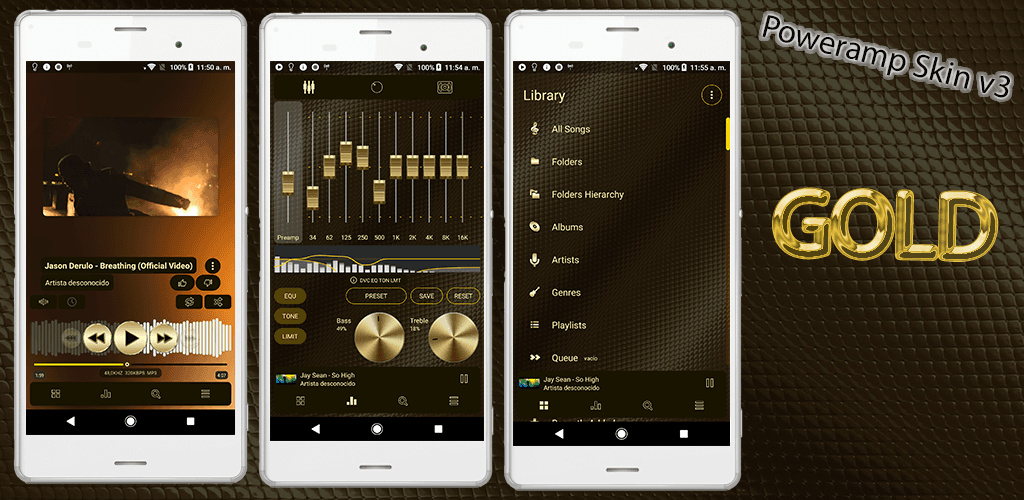 Poweramp-v3-Skin-Feature-Grafik mit custom Android-Music-Player-UI-Theme