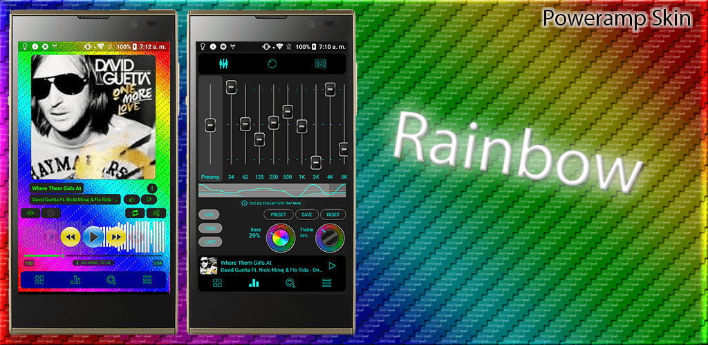 Poweramp-v3-Android-Skin-Feature-Grafik mit custom Buttons und Navigation